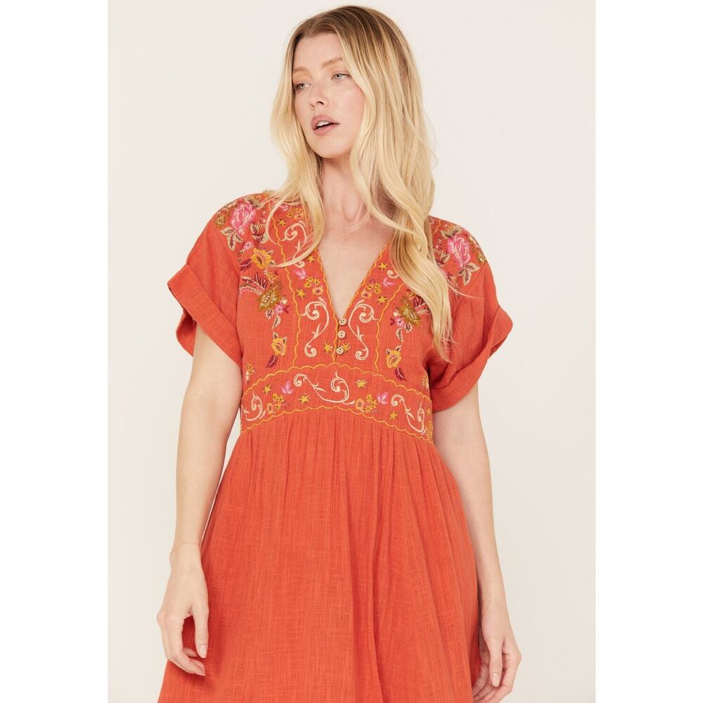 Free People Maisle Embroidered Maxi Dress Burnt Orange- Worn once - Picture 2 of 7